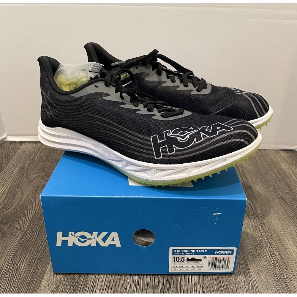 Hoka‎ Crescendo MD 2 Black White Track Spikes Mens 10.5 1155116 BWHT New